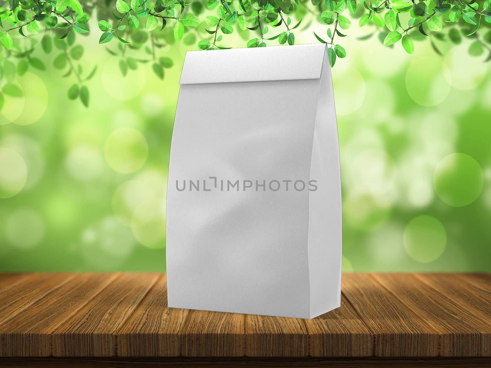 paper package for products on wooden background by boys1983@mail.ru