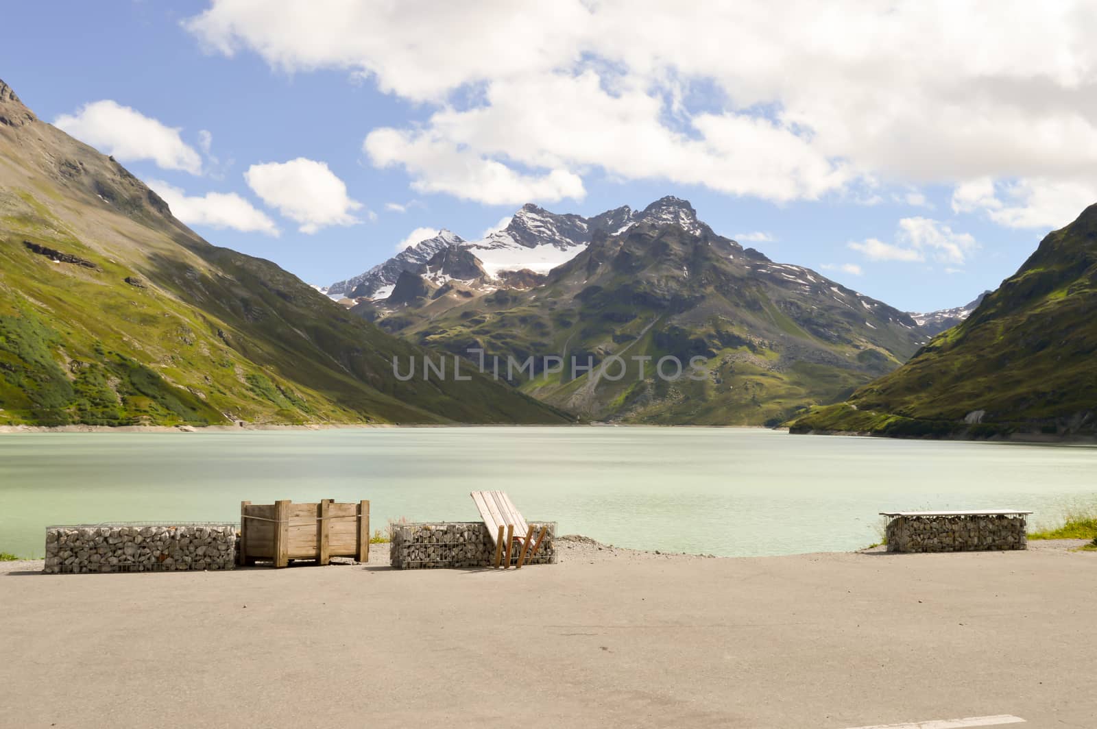 The Silvretta massif with its lake in the Central Eastern Alps in Austria