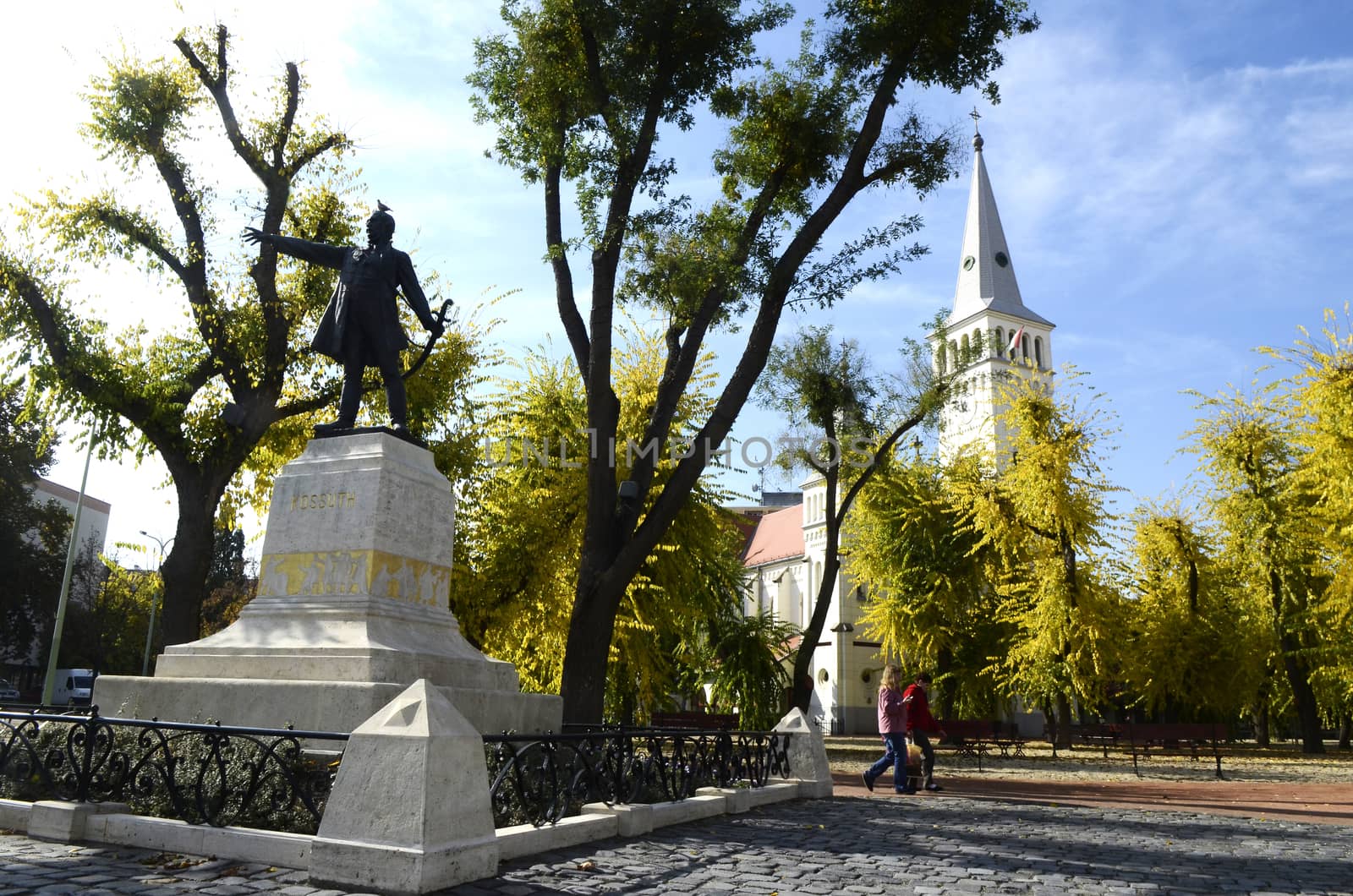 Oroshaza, city in Hungary at sunny autumn day