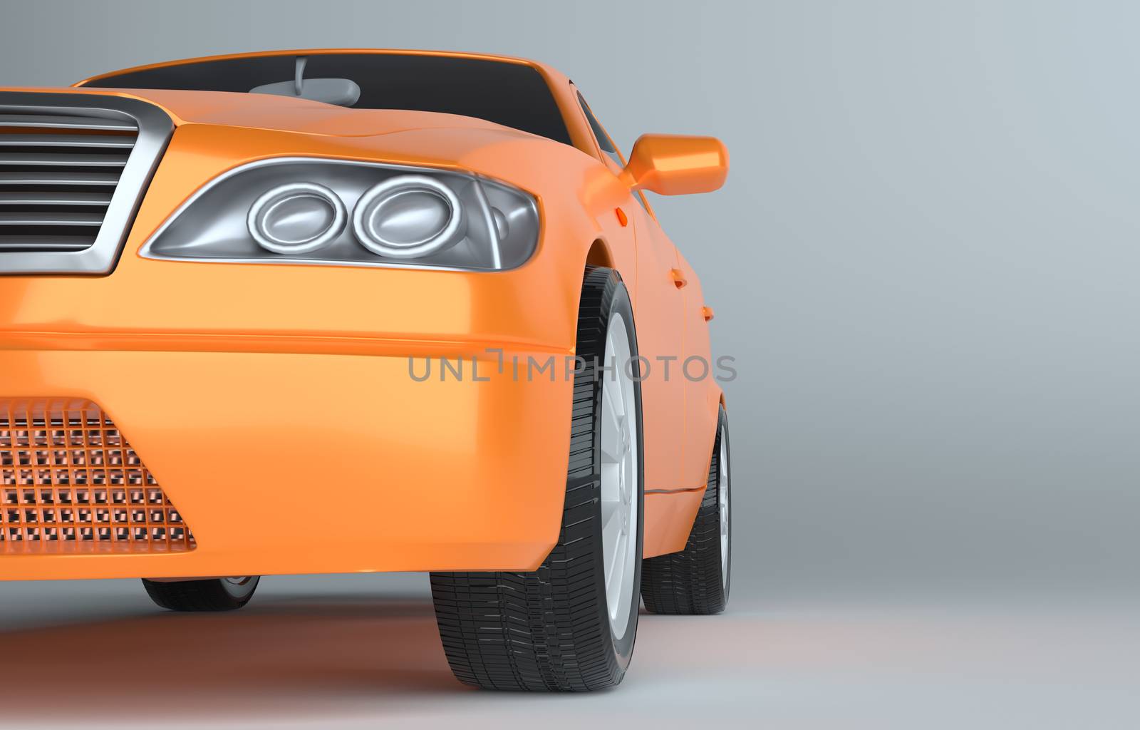 3d illustration of close-up luxury sports car, studio background