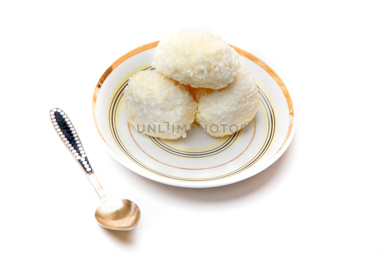 Coconut candy Sweet Dessert white background studio quality