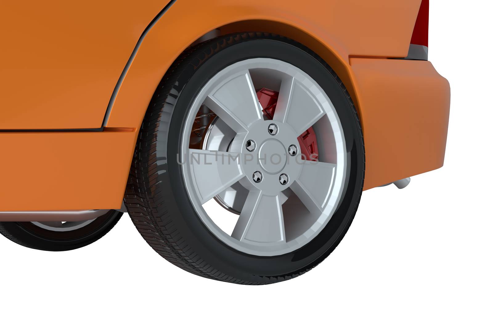 A CG render of a cars wheel. 3d illustration