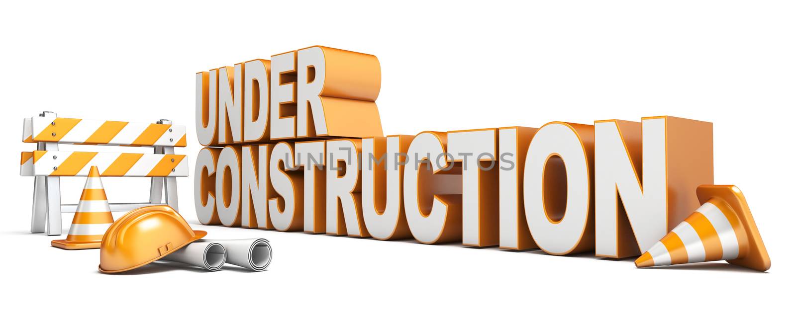 Under construction concept 3D render illustration isolated on white background