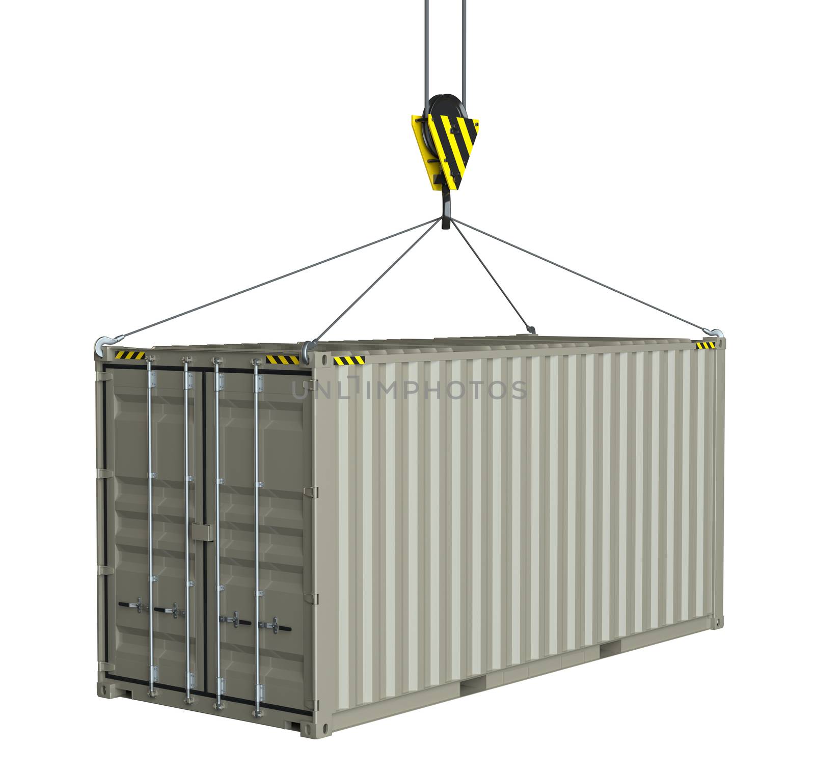 Service delivery - cargo container hoisted by hook by cherezoff