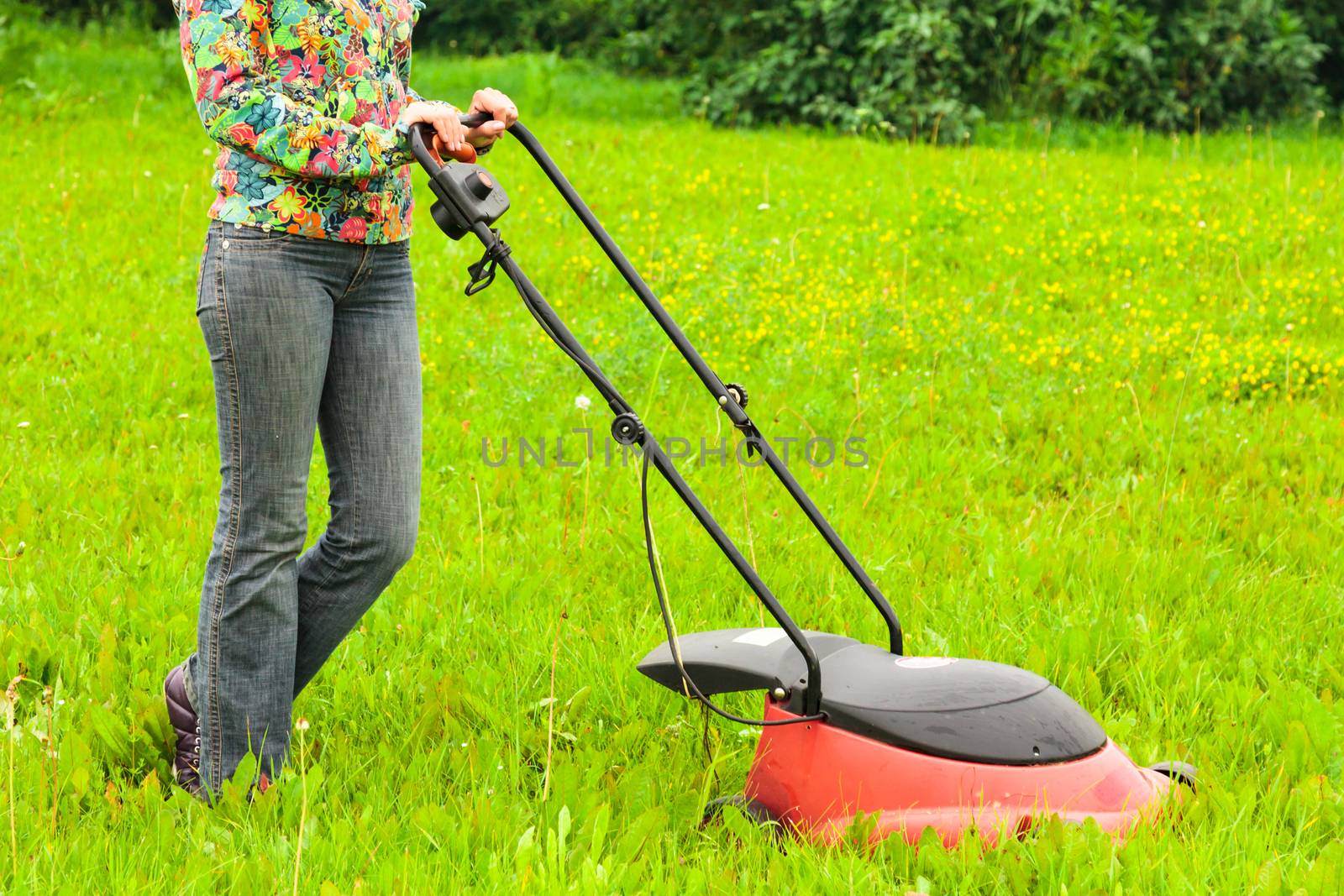 Mowing lawns, lawn mower on green grass by Nobilior