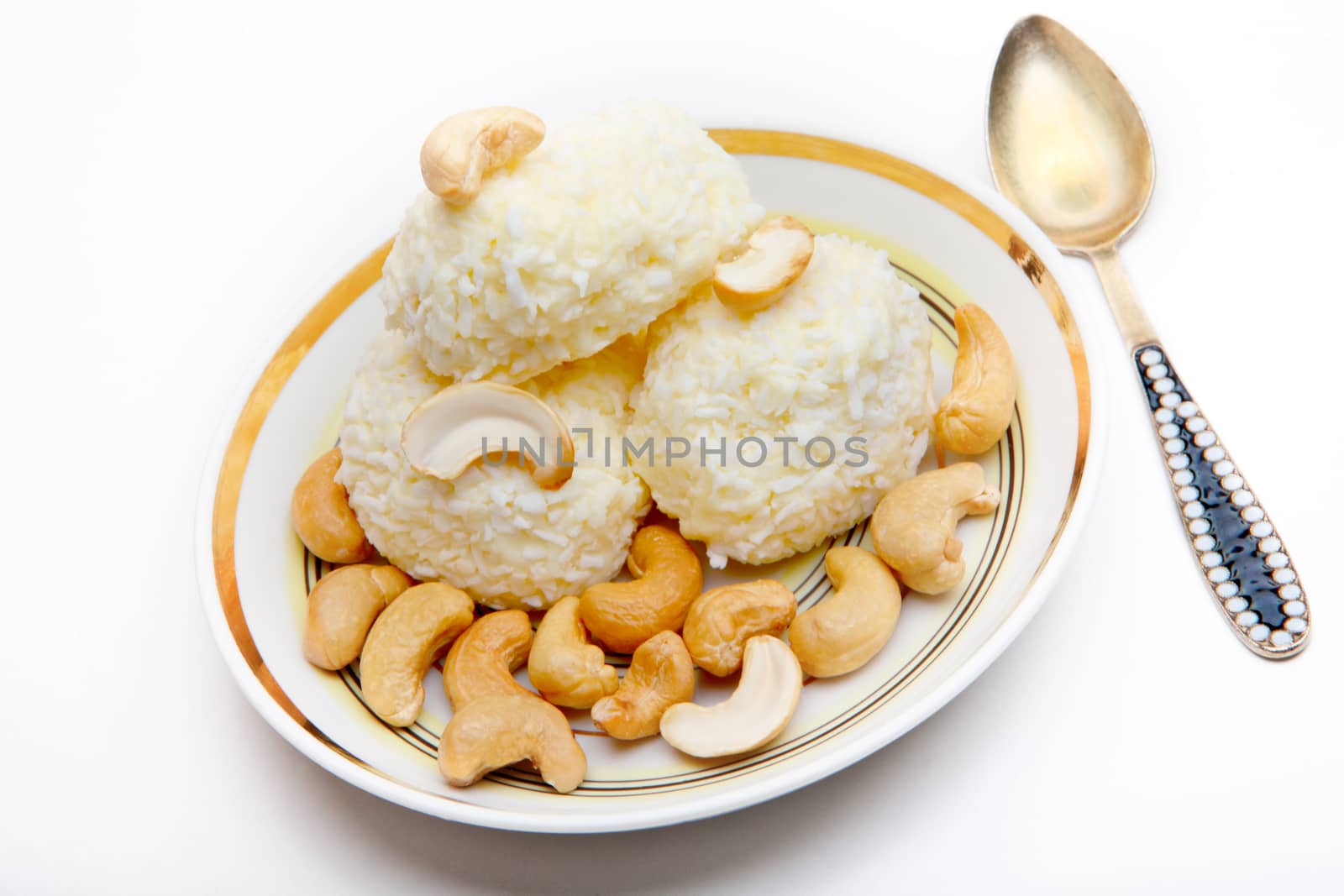 Coconut candy Sweet Dessert white background studio quality