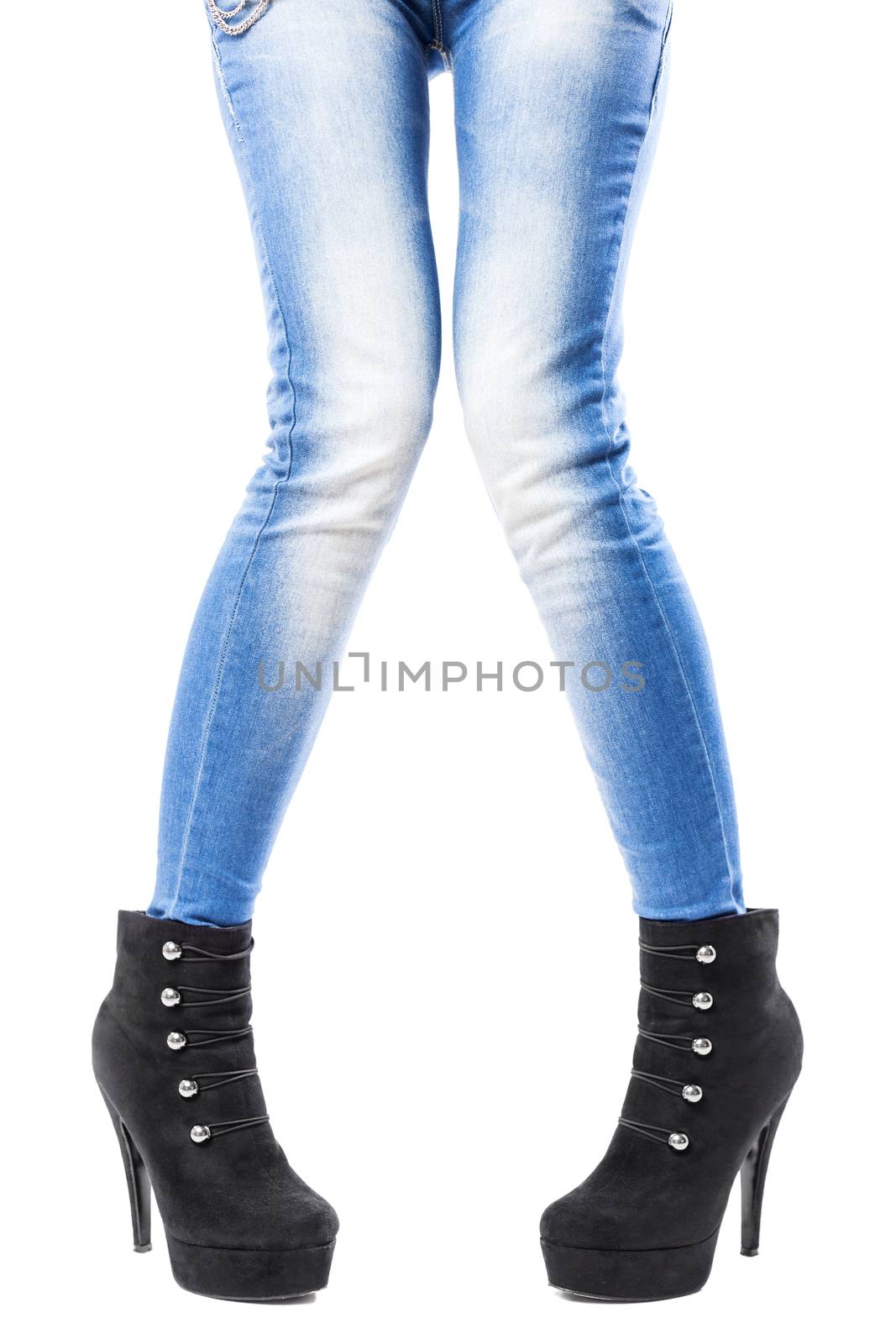 female legs in jeans and high heels by kokimk