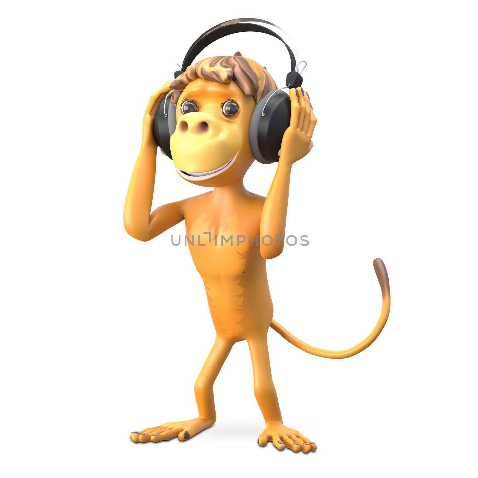 3D Illustration Monkey in the Headphones by brux