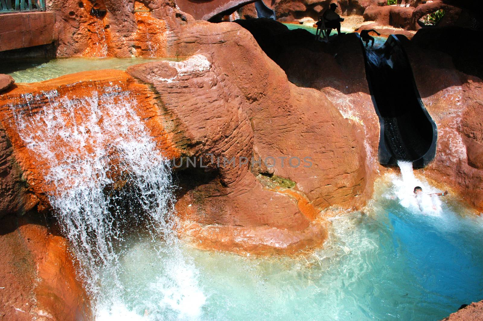 Aqua park in attractive resort on sunny day