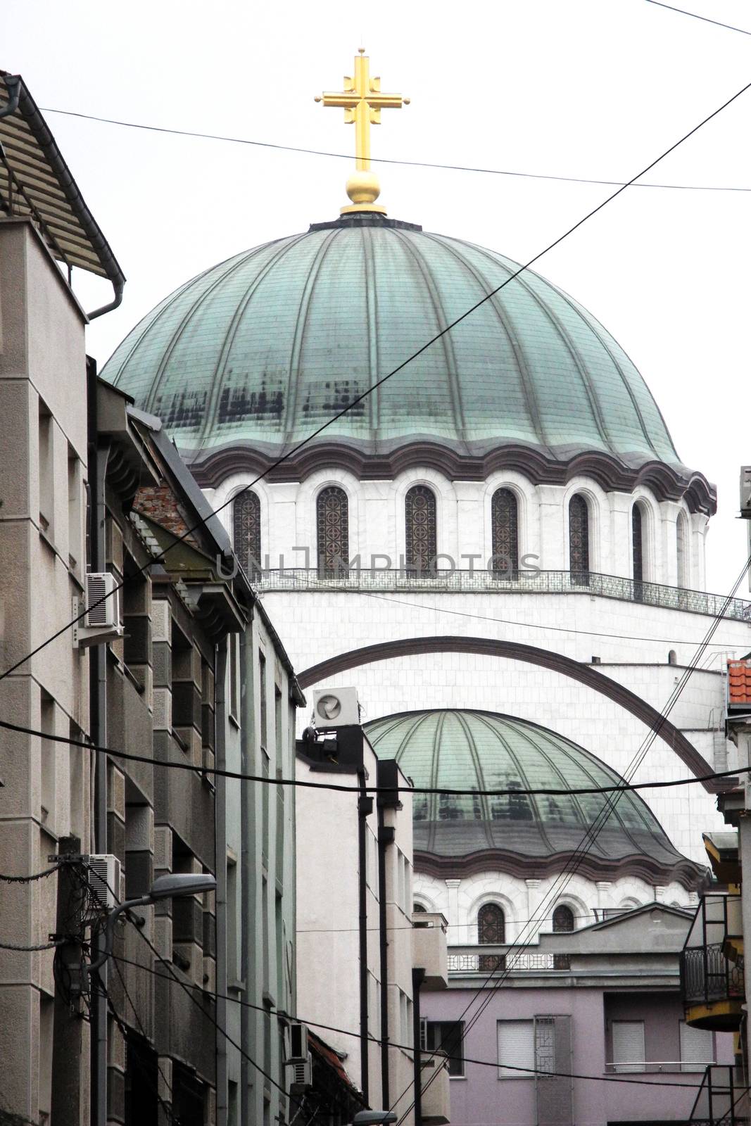 Low angle view from the street on Saint Sava temple in Belgrade