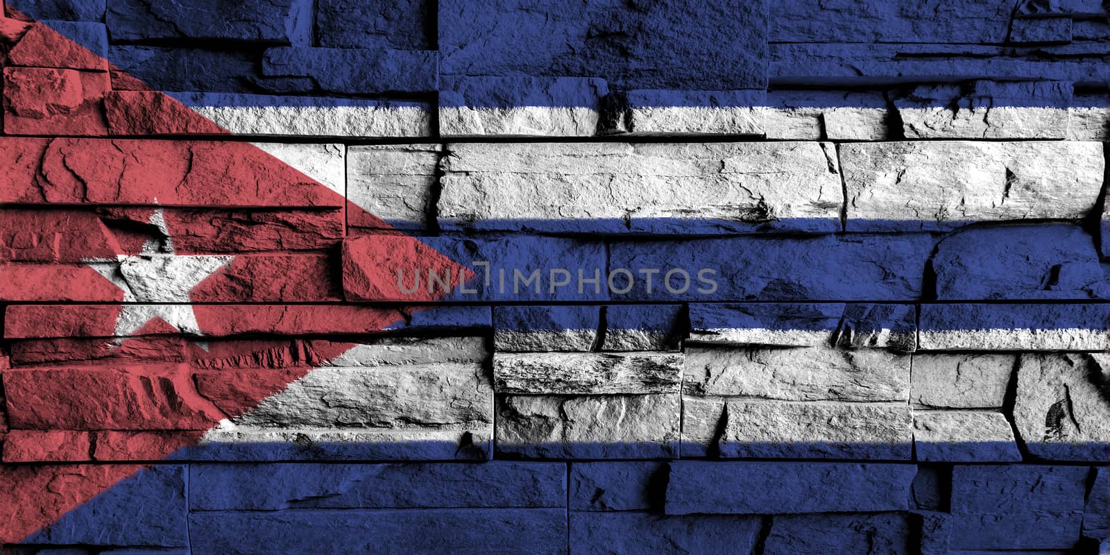 Cuba flag painting on high detail of old brick wall . 3D illustration .