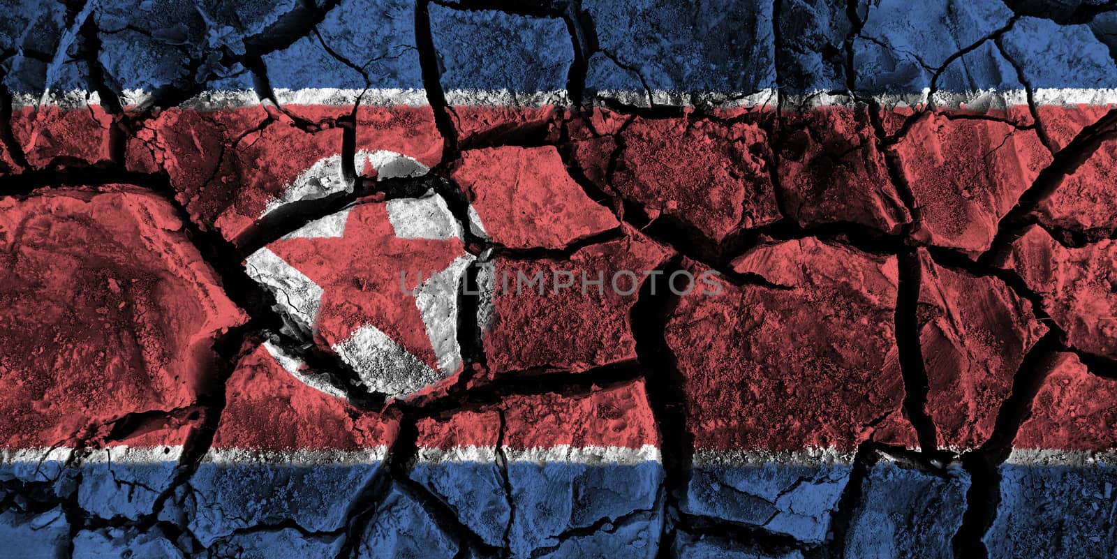 North korea flag painting on high detail cracked ground . 3D illustration .