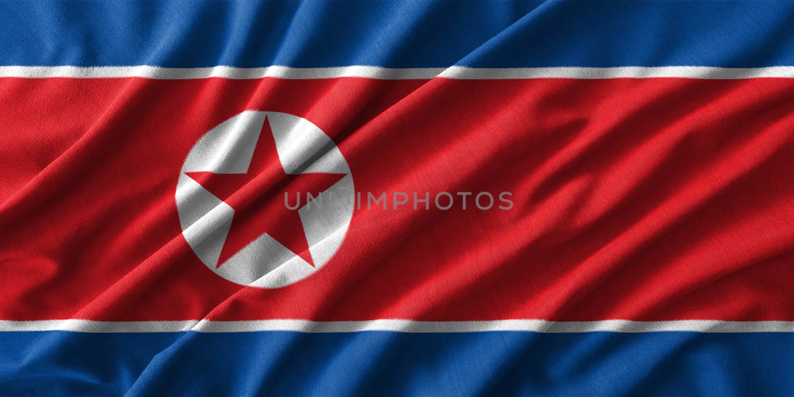North korea flag painting on high detail of wave cotton fabrics by stockdevil