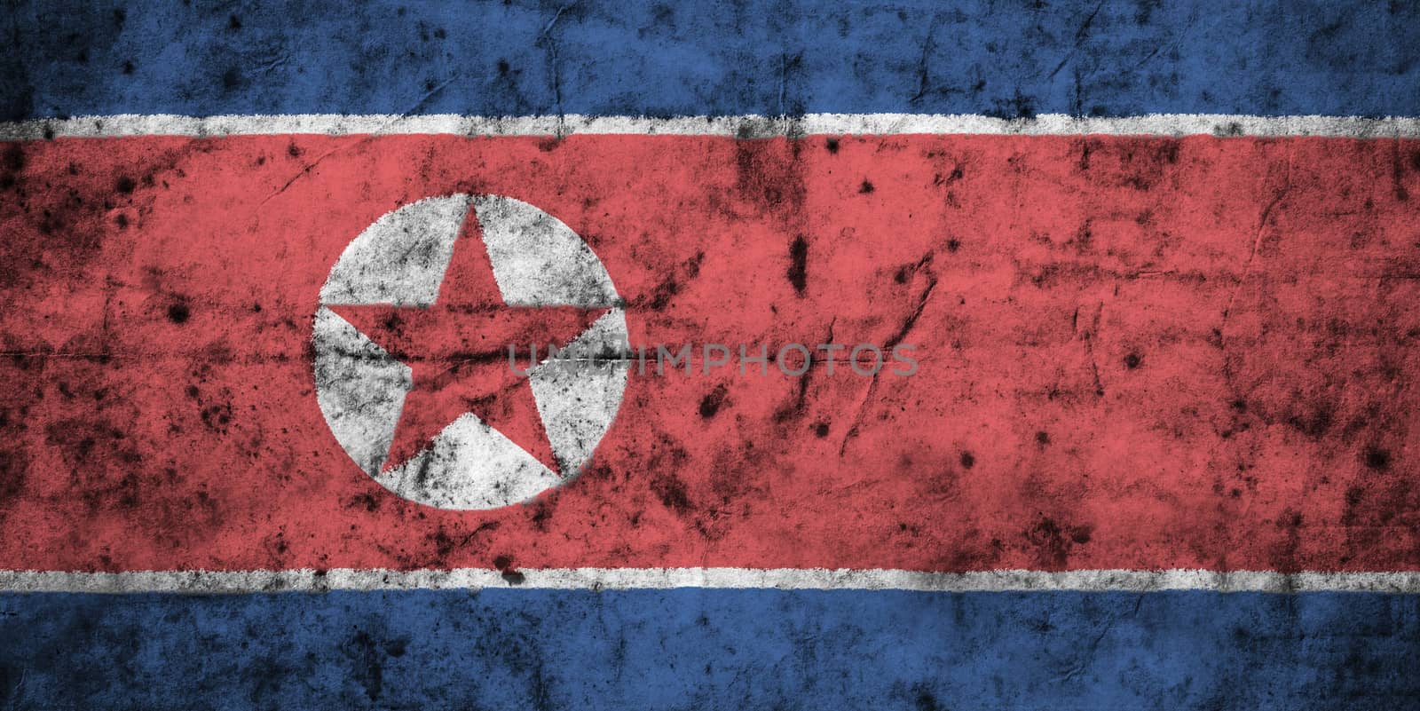 North korea flag with high detail of old dirty crumpled paper by stockdevil