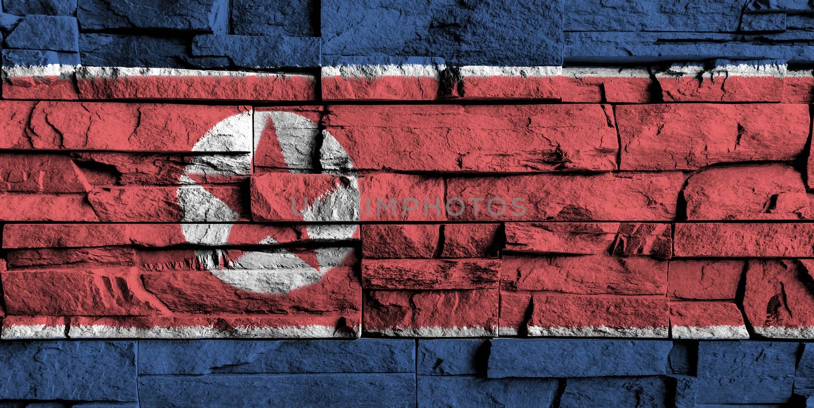 North korea flag painting on high detail of old brick wall by stockdevil