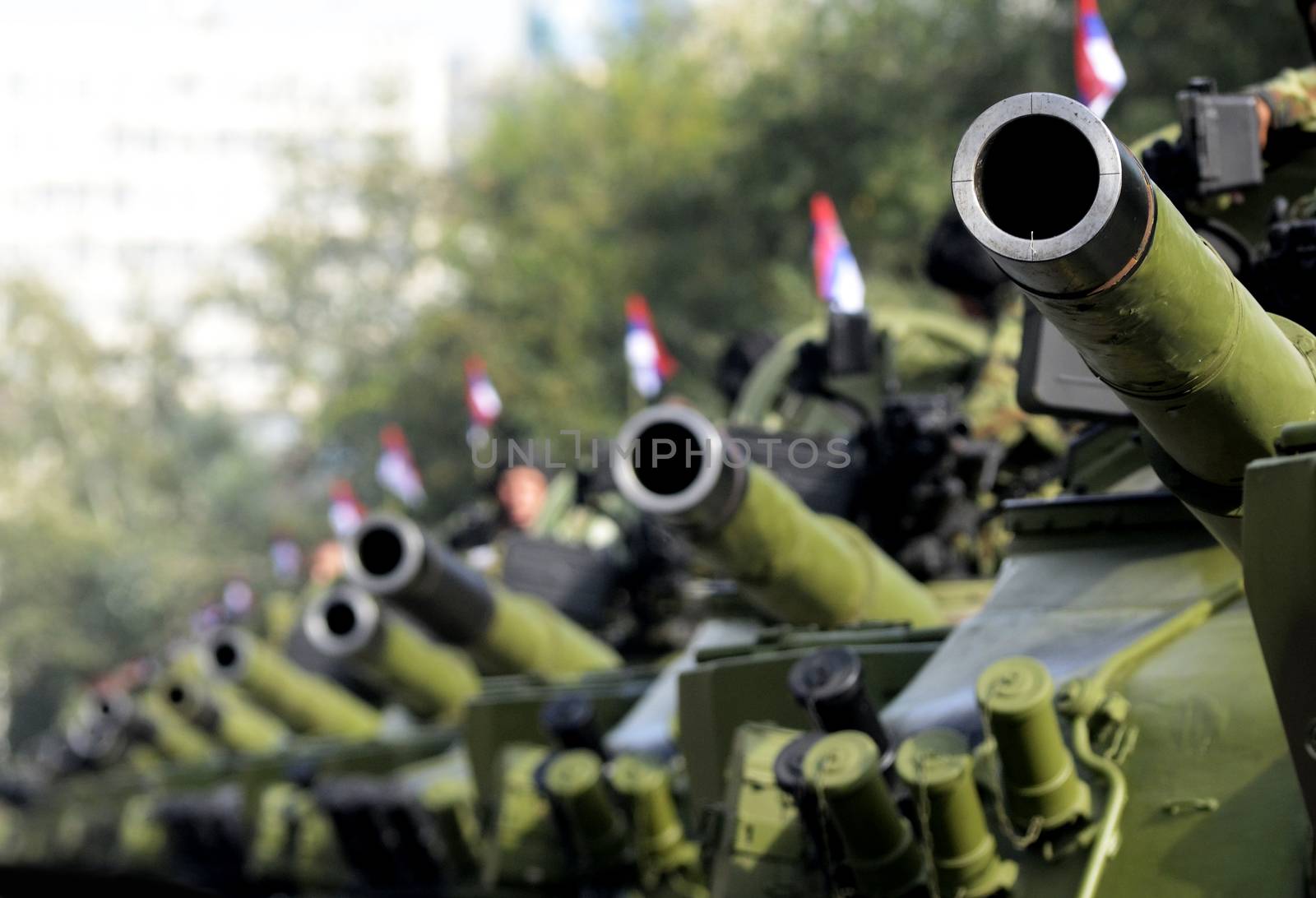 Serbian army main battle tanks in row during parade