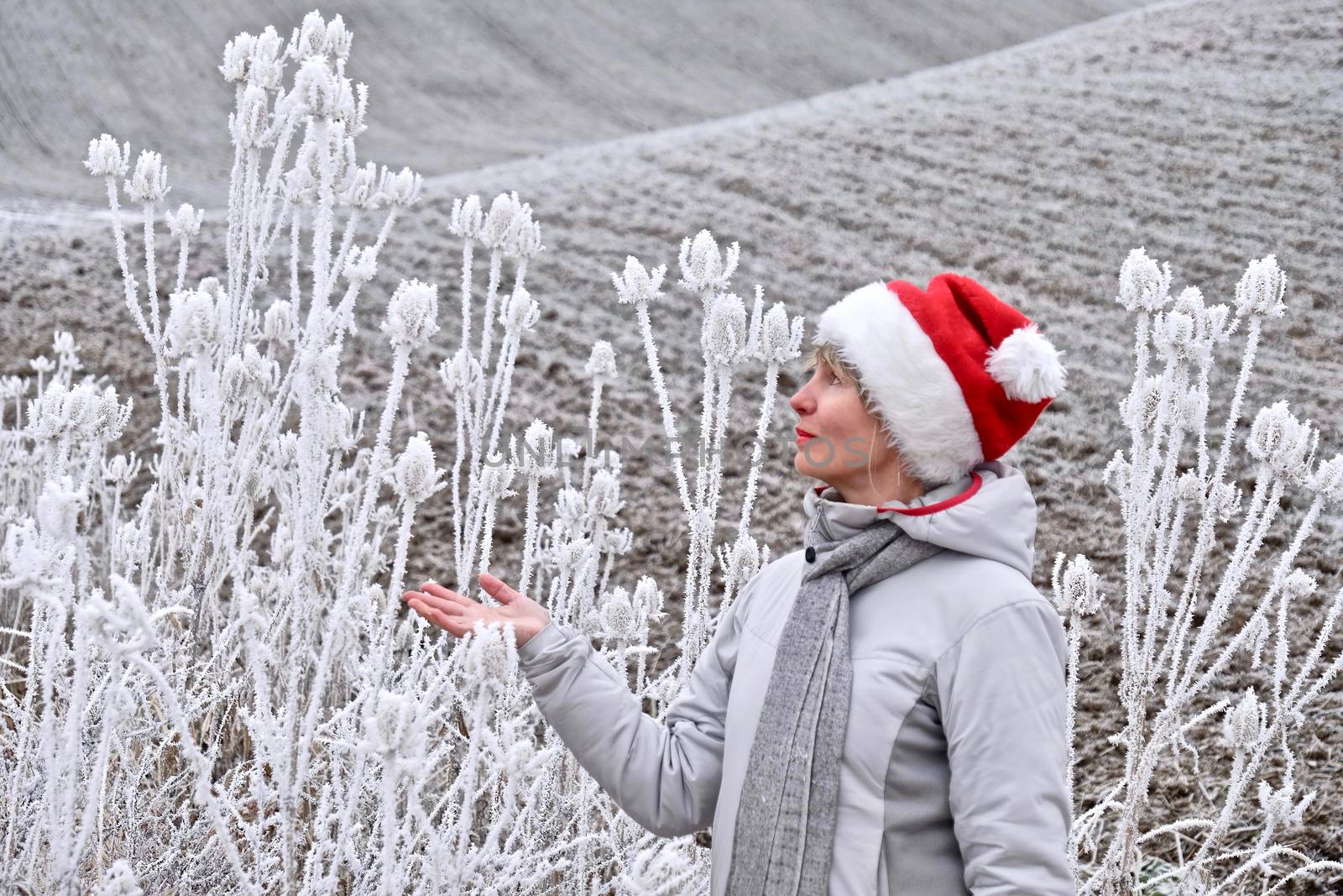 Middle age woman in winter landscape. by marina_poushkina