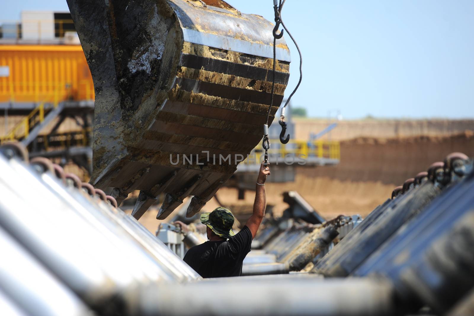 View on large surface coal mine on sunny day