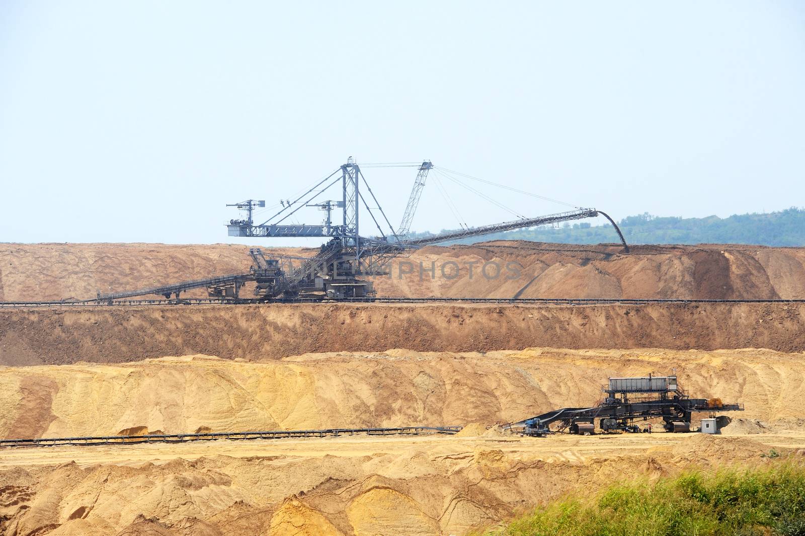 View on large surface coal mine on sunny day