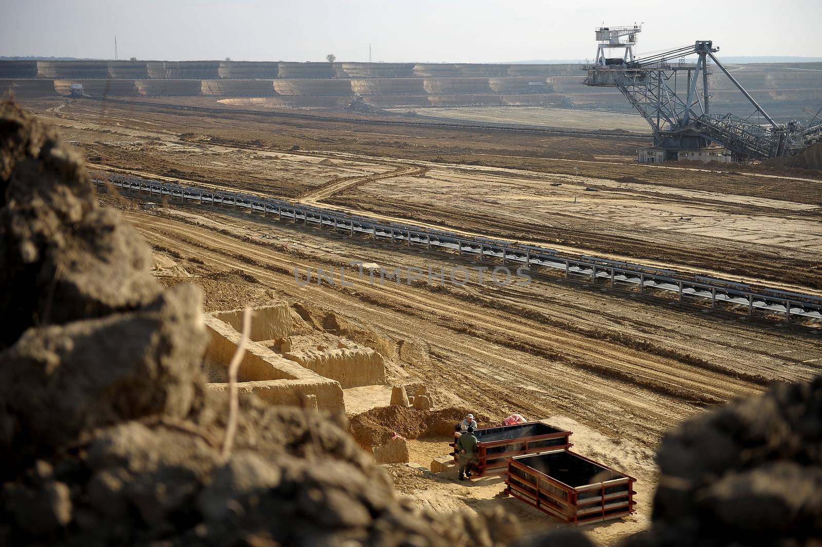 View on large surface coal mine on sunny day