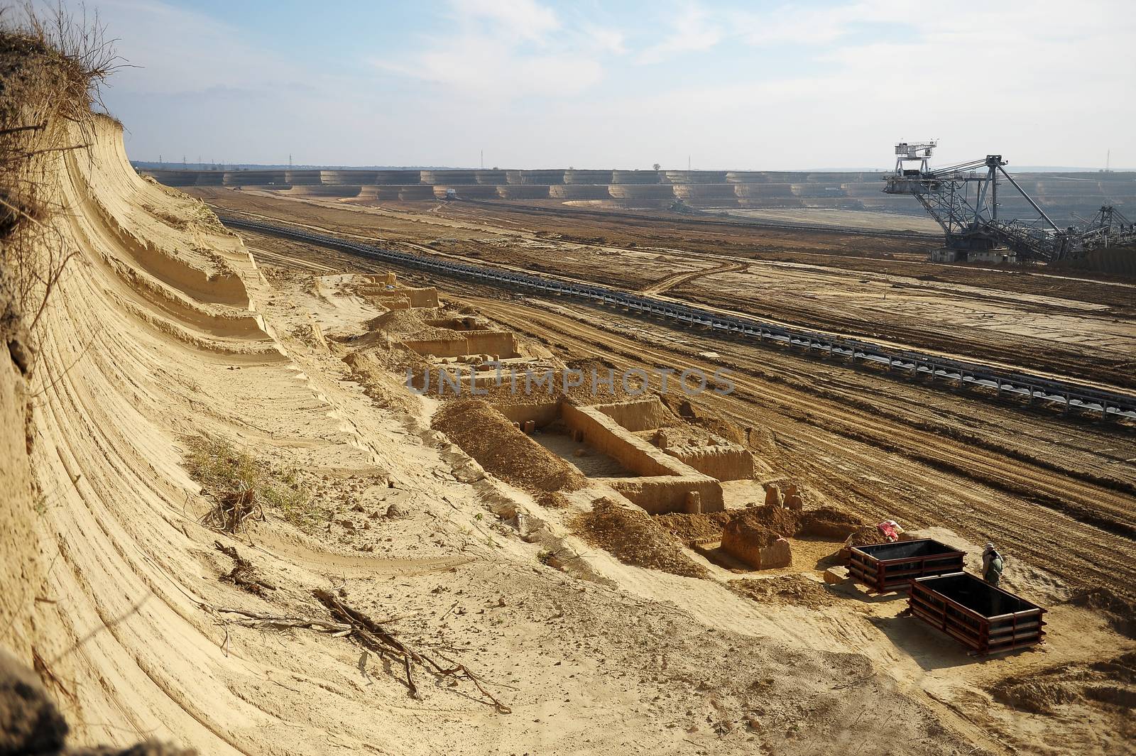 View on large surface coal mine on sunny day
