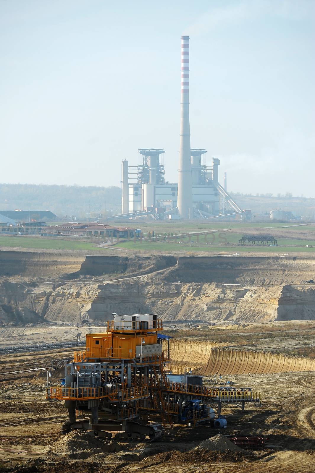 View on large surface coal mine on sunny day