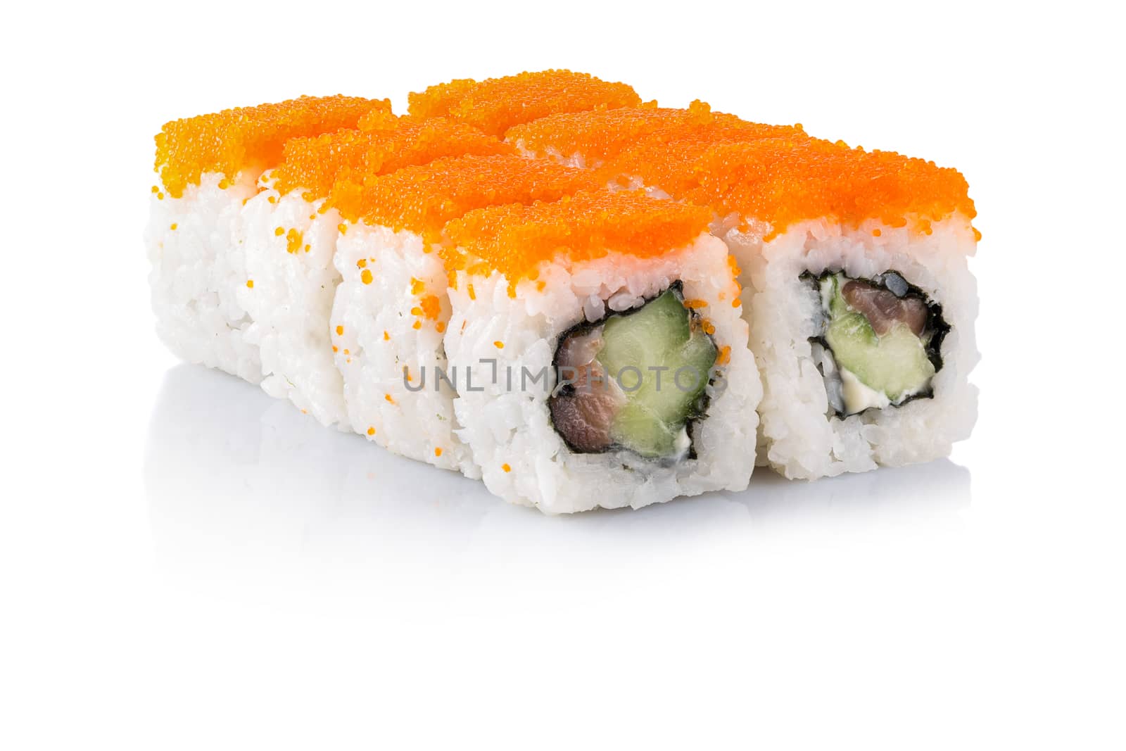 Roll the delicious sushi on a white background.