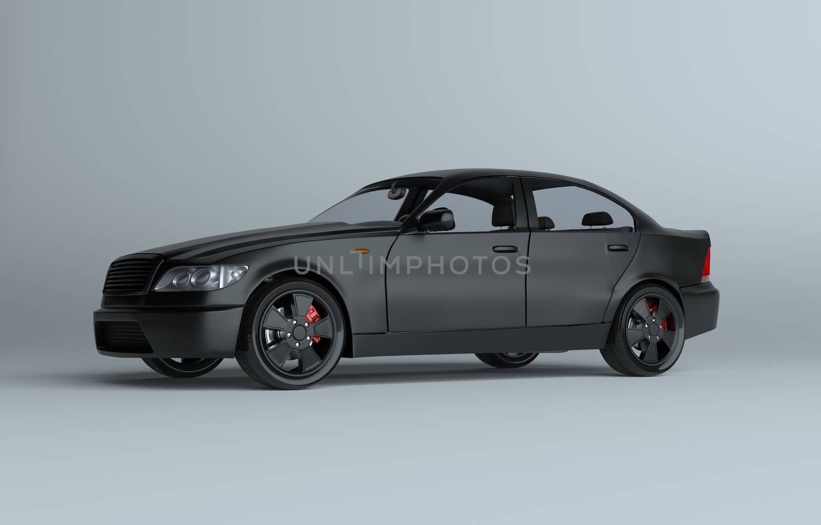 Generic brandless sports car on gray background. 3d illustration