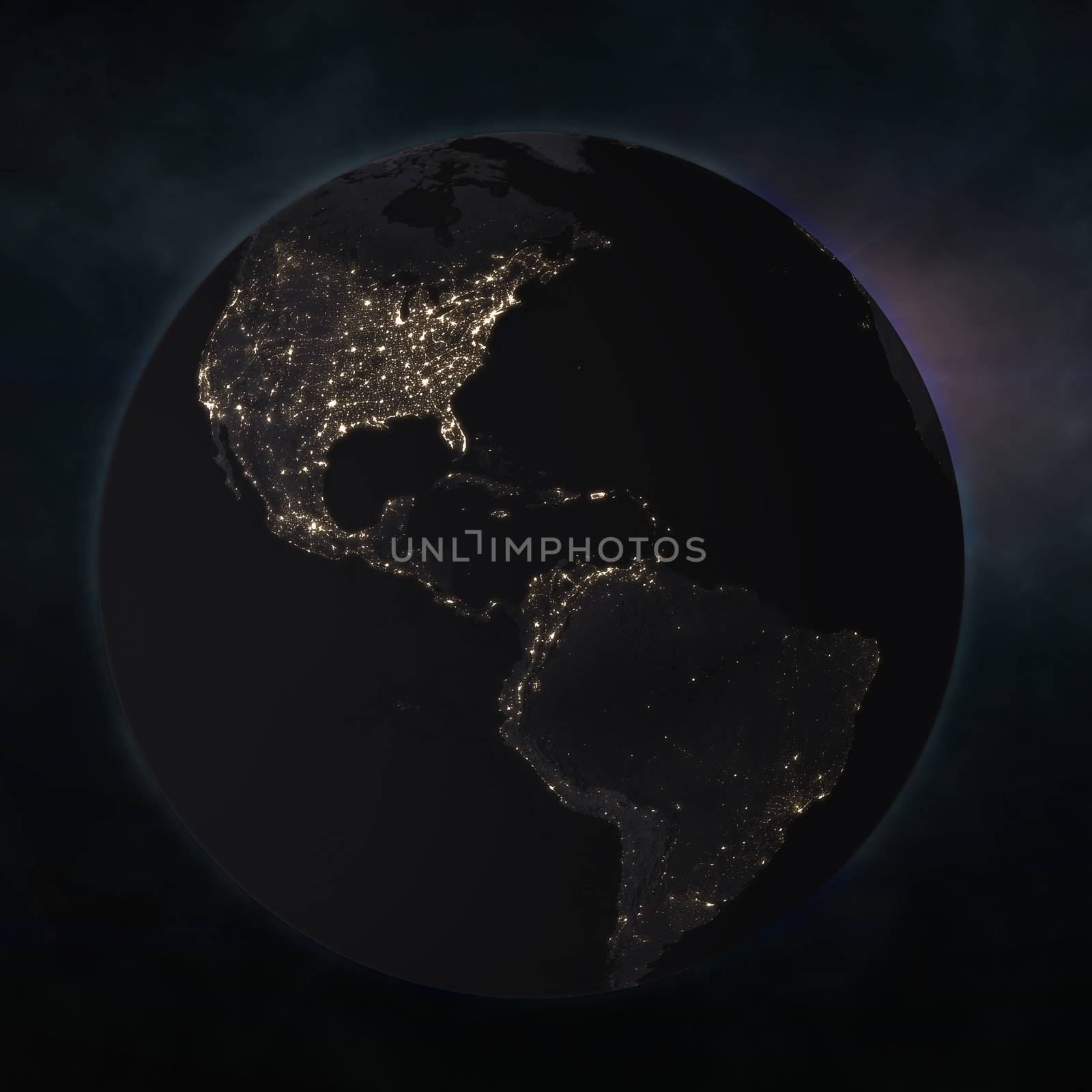 Night globe with city lights. Elements of this image furnished by NASA. 3d illustration