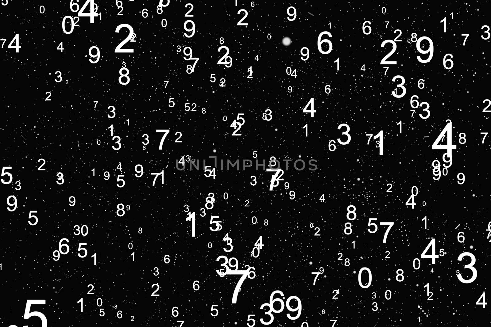 Abstract math number background. Black and white colors. Random sign flying