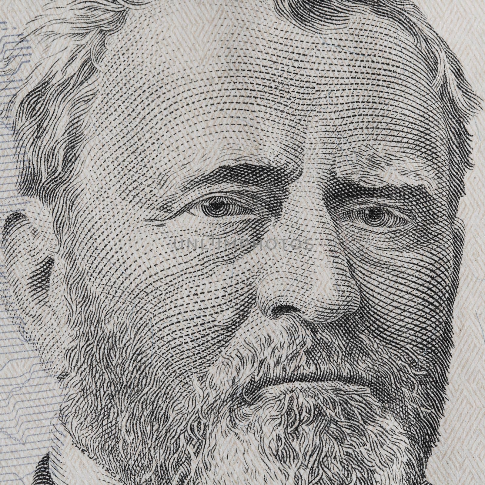 Ulysses Simpson Grant. Qualitative portrait from 50 dollars banknote.