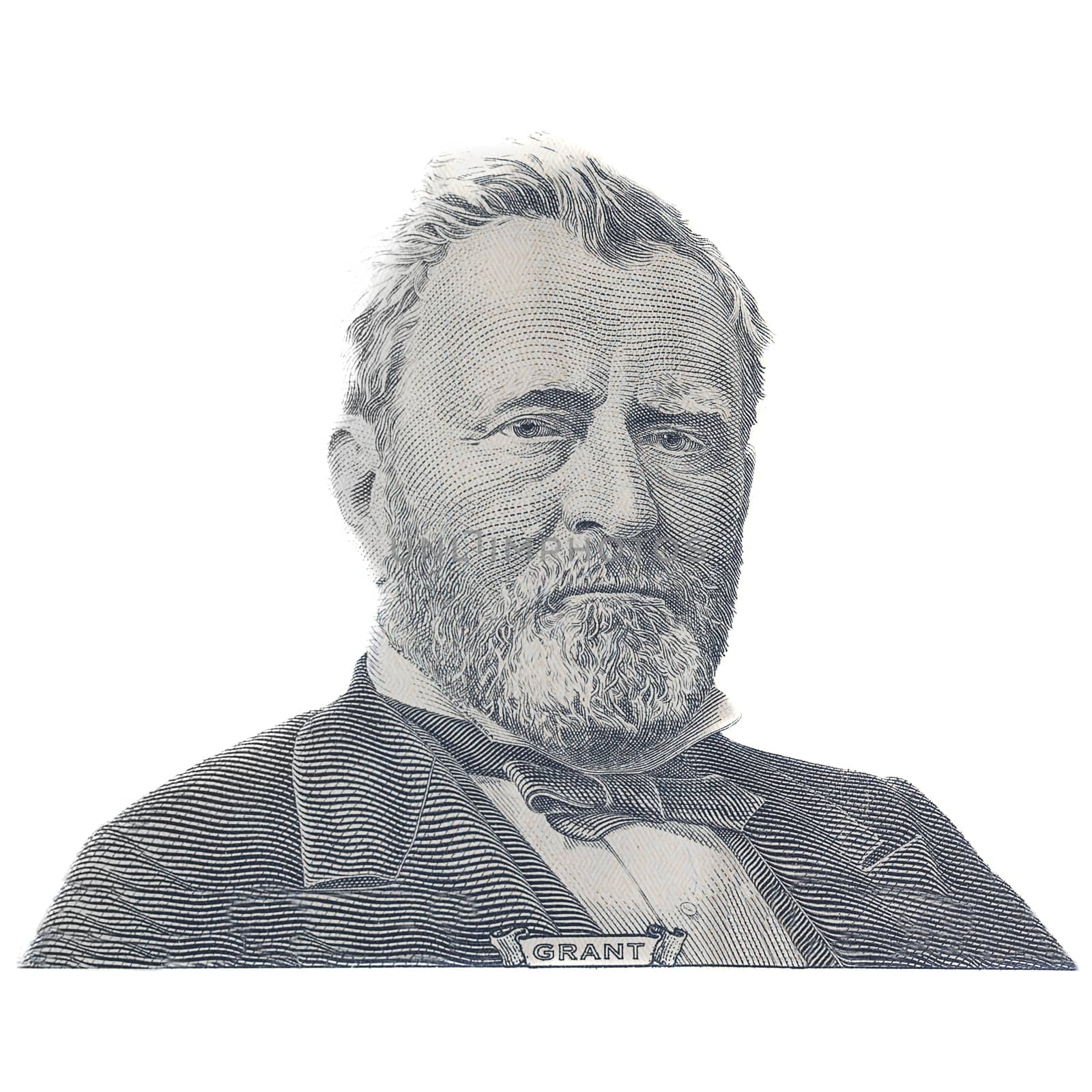 Ulysses Simpson Grant. Qualitative portrait from 50 dollars banknote.