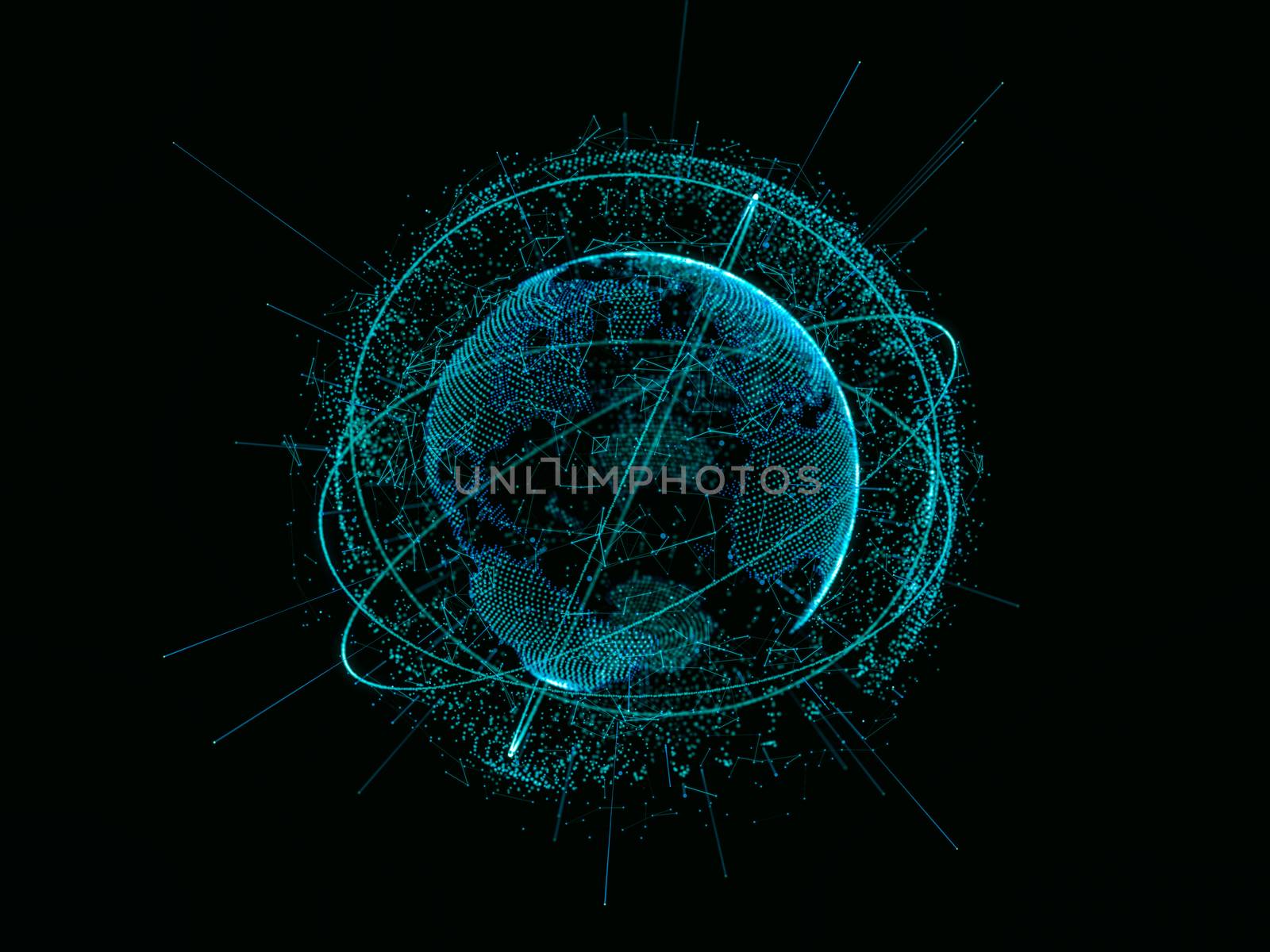 Abstract technology concept. Digital world link network on hi-tech background. 3d illustration