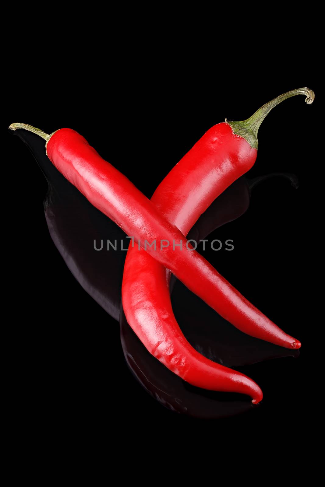 Spicy, fresh red chili on a black background.