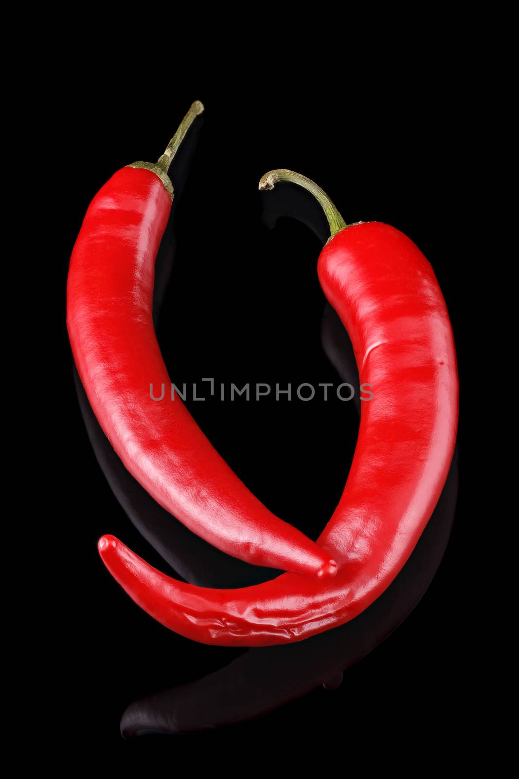 Spicy, fresh red chili on a black background.
