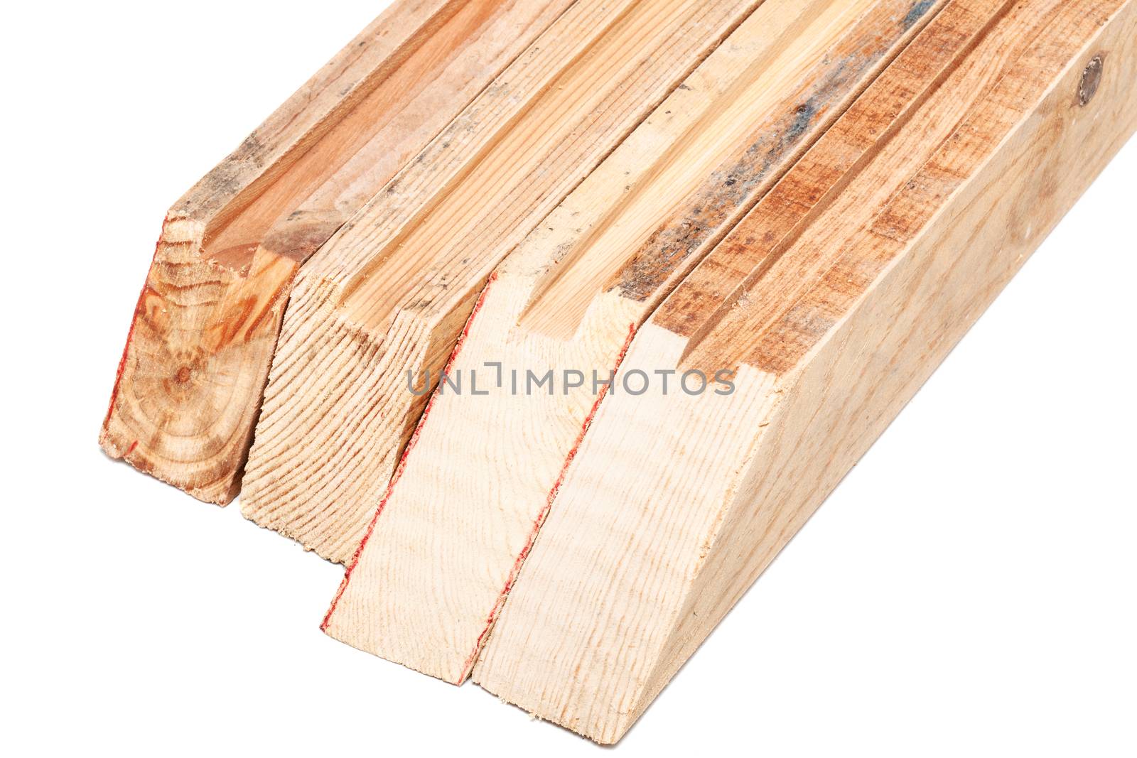 four wooden beams isolated on white background