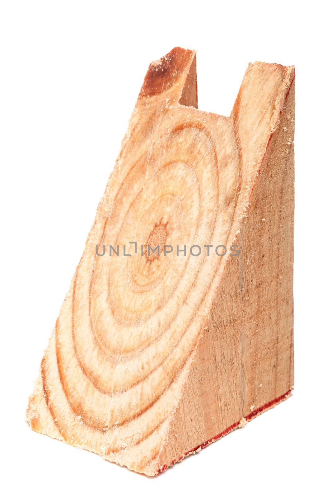 triangle shaped wooden beam isolated on white background