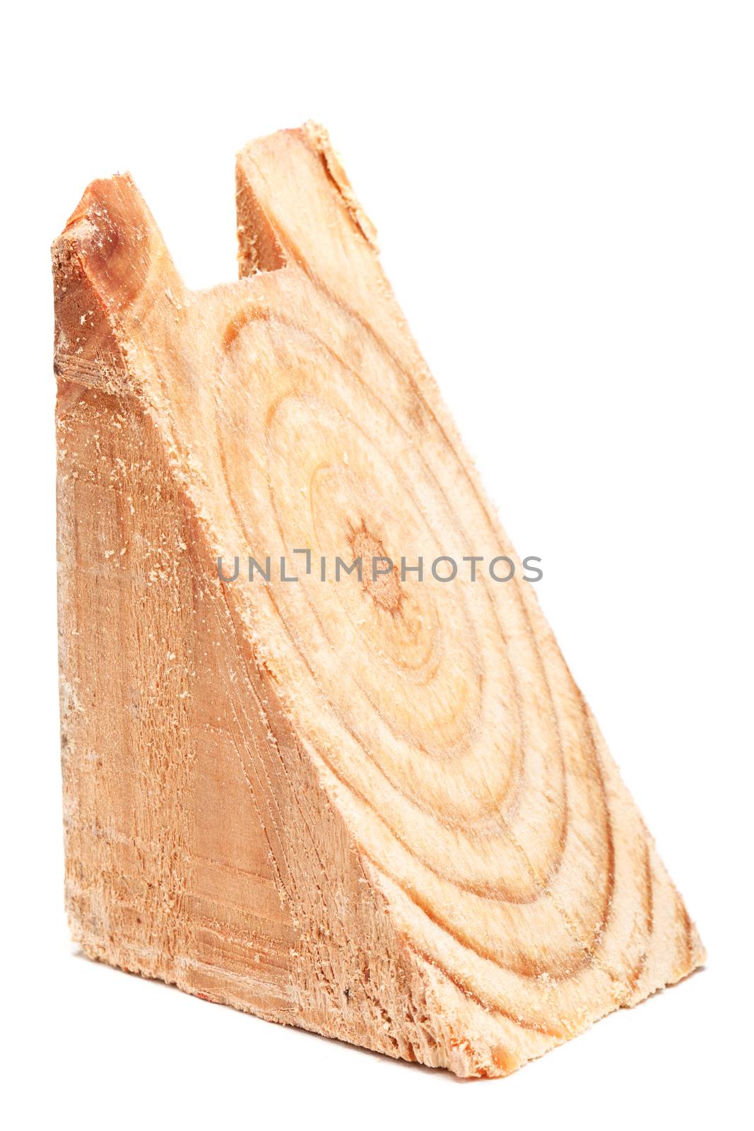 triangle shaped wooden beam isolated on white background