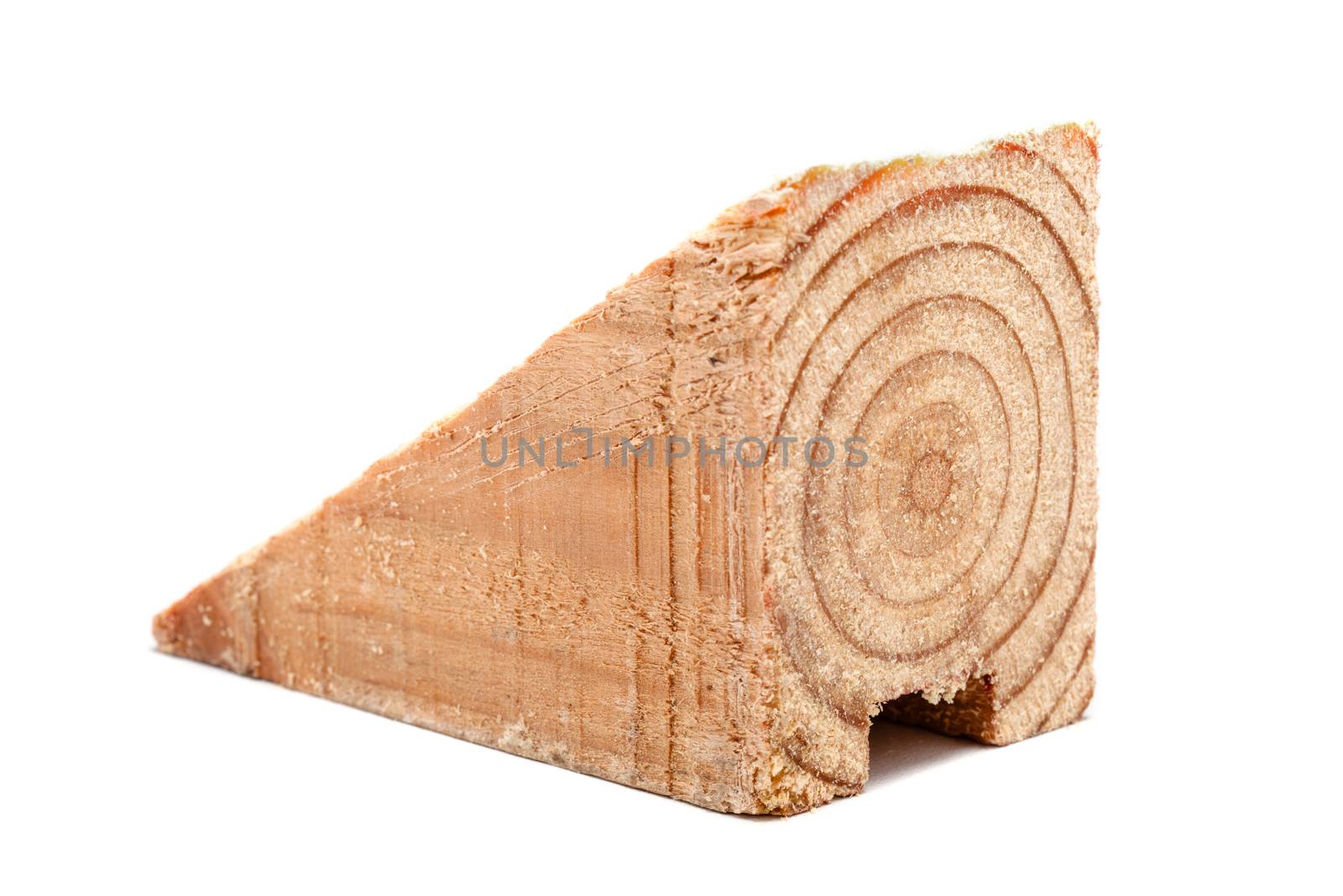 triangle shaped wooden beam isolated on white background