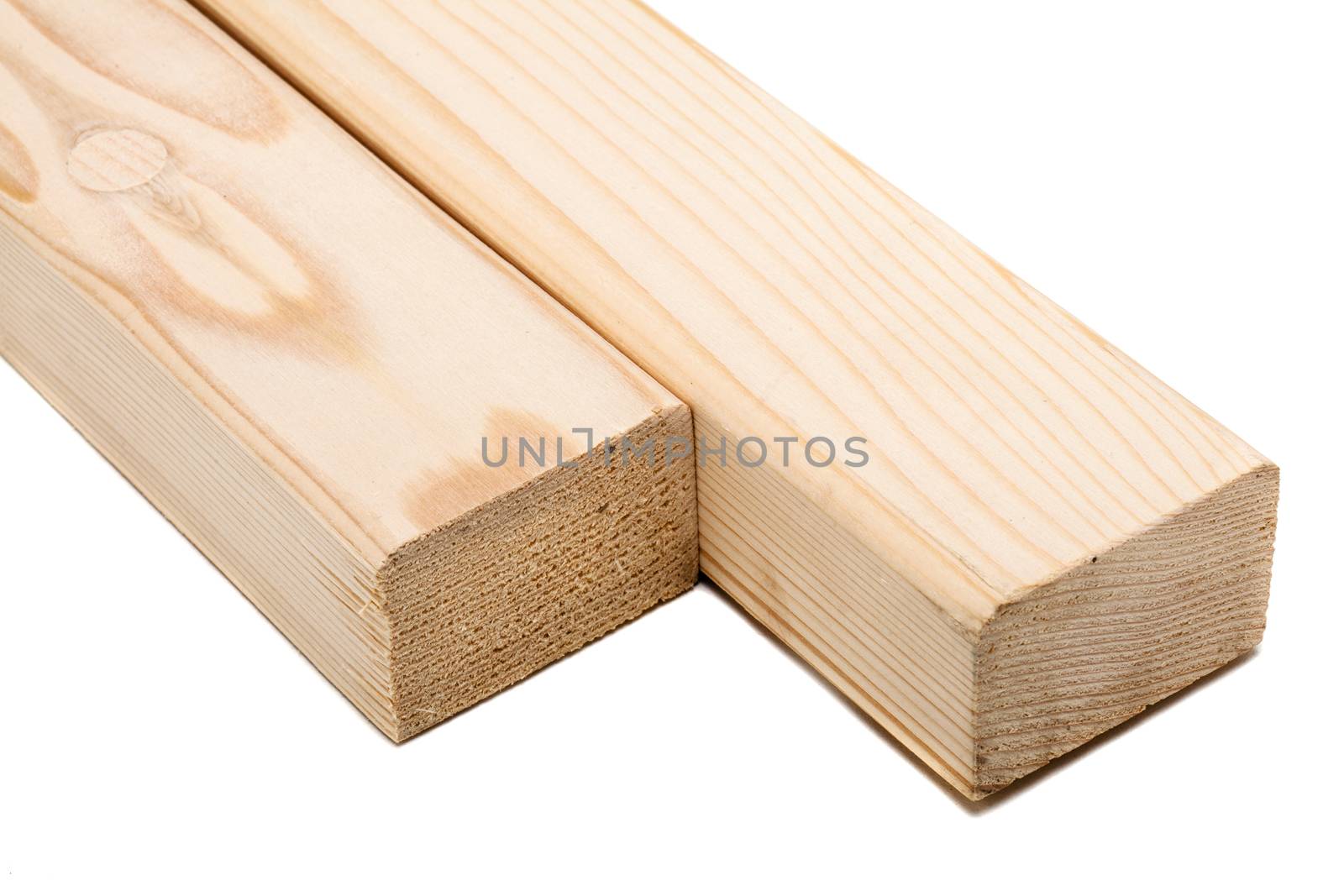 two wooden beams isolated on white background