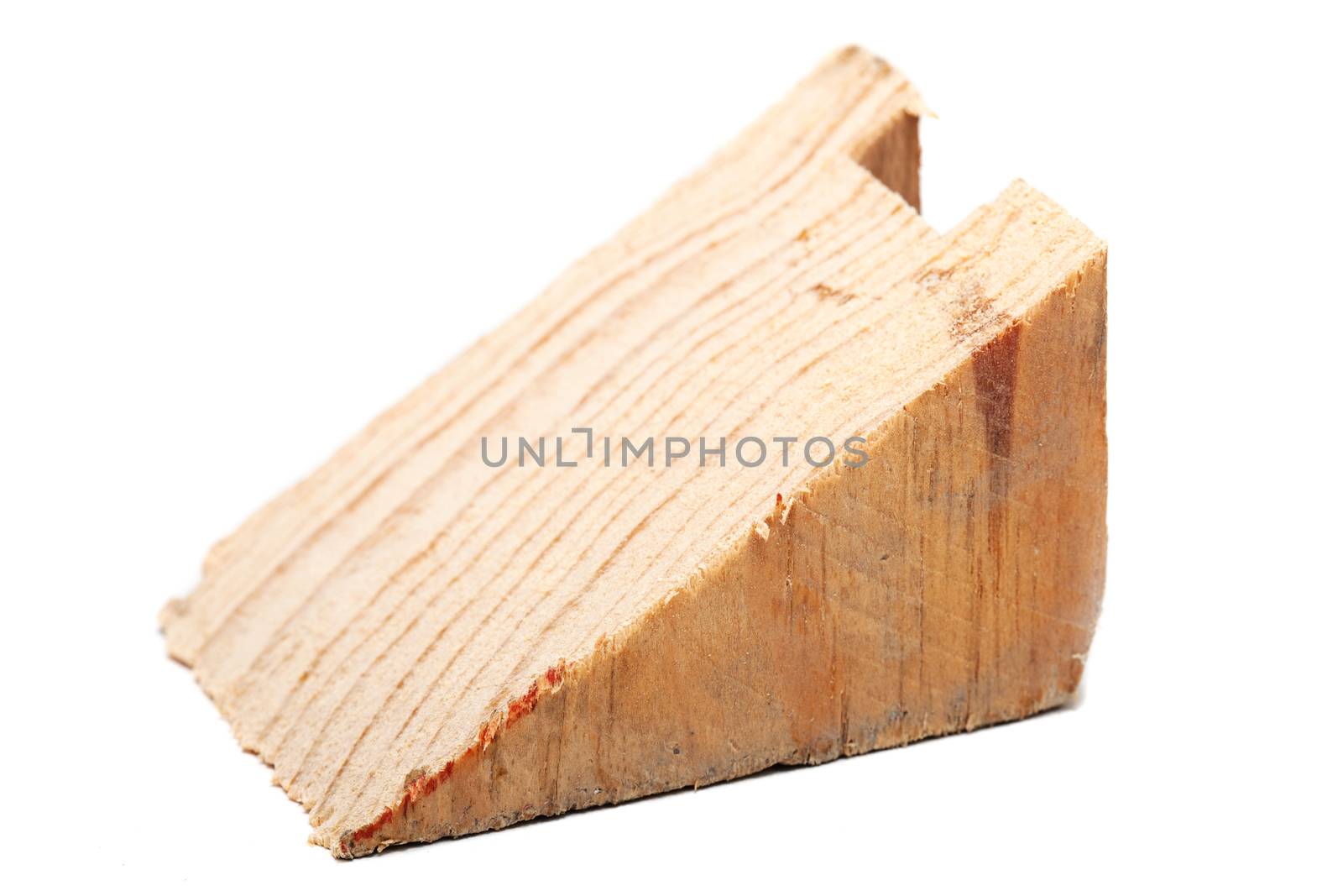 triangle shaped wooden beam isolated on white background