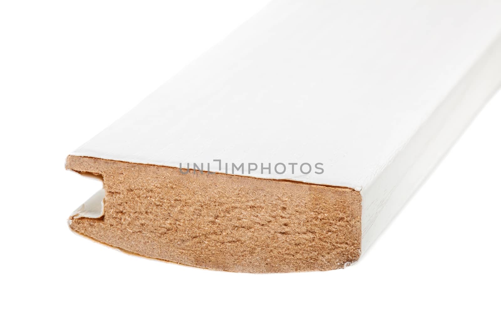 white long molding made of mdf, against white background