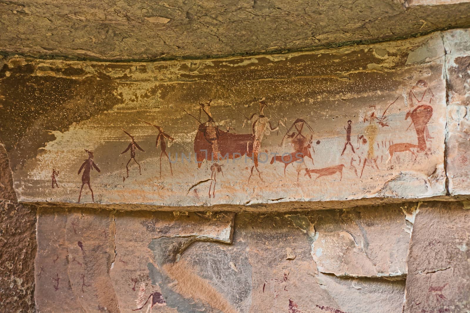 Bushman Rock Art in the "War Cave" near Injisuthi in the Drakensberg South Africa.