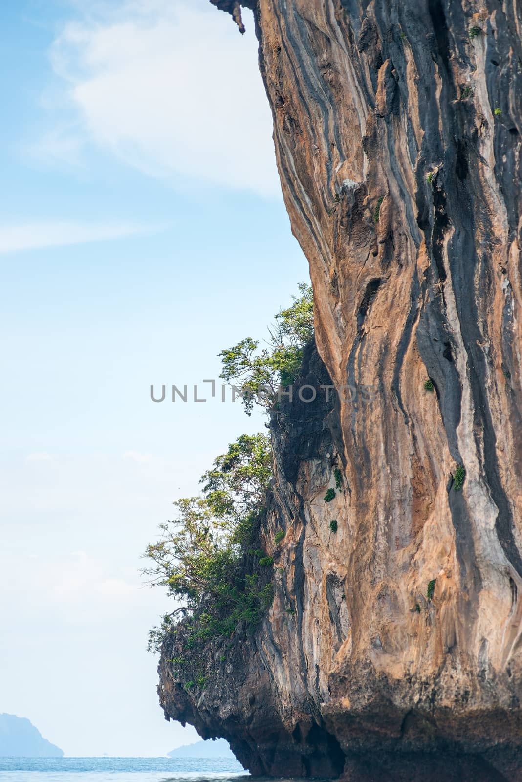 surface and texture of a vertical cliff in Thailand, close-up