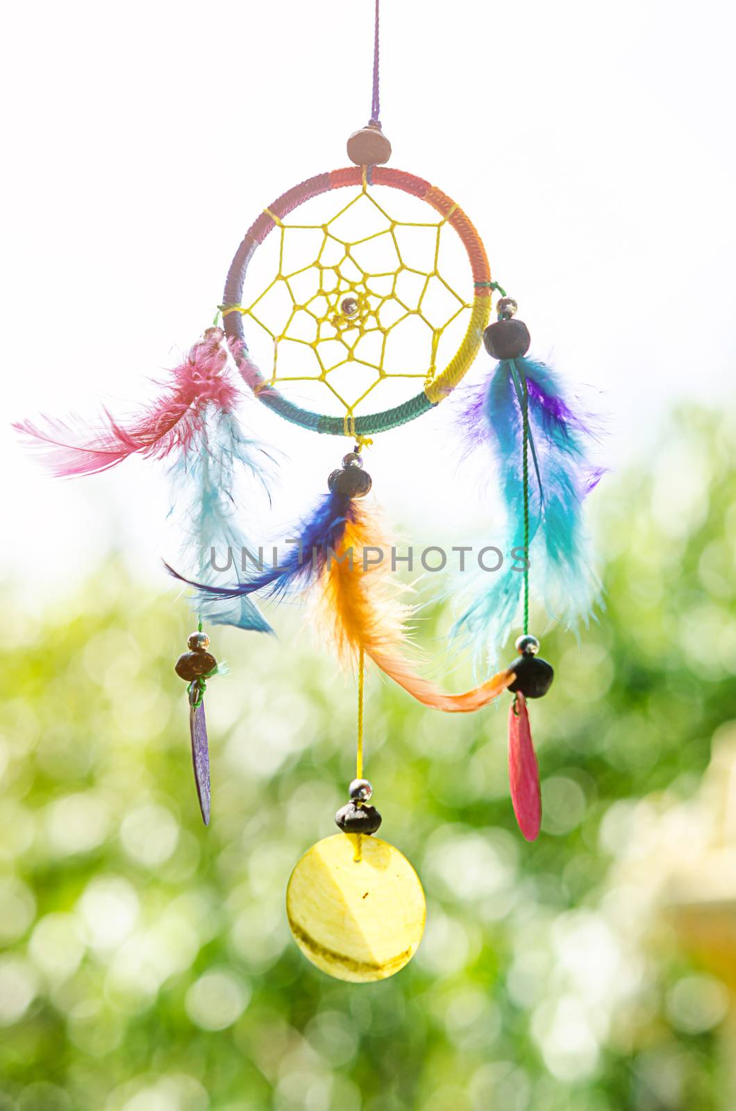 Beautiful dream catcher on nature background.