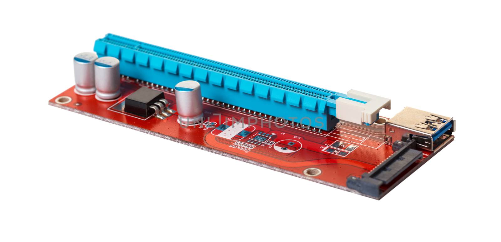 electronic microcircuit close-up on white isolated background