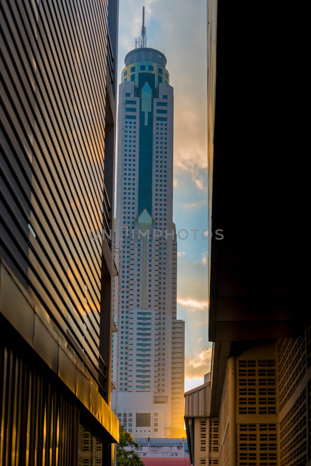 unusual perspective, view of a skyscraper Bayok Sky in Bangkok, Thailand