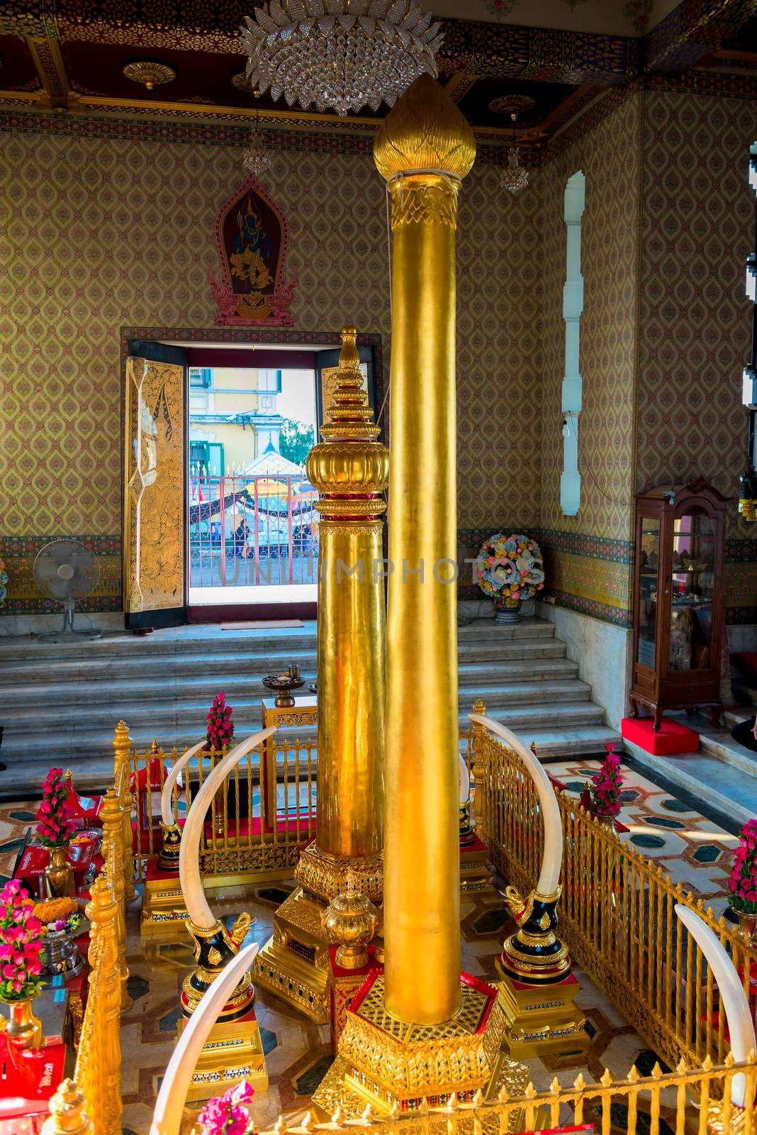 interior of a Buddhist temple in Bangkok, view of the altar