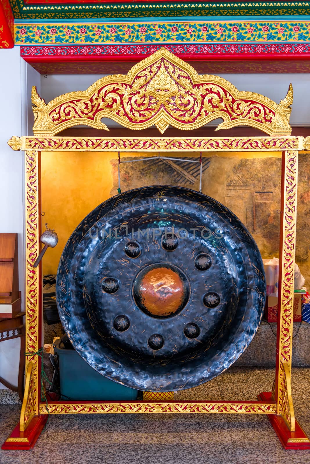 old gong in the temple of Bangkok closeup by kosmsos111