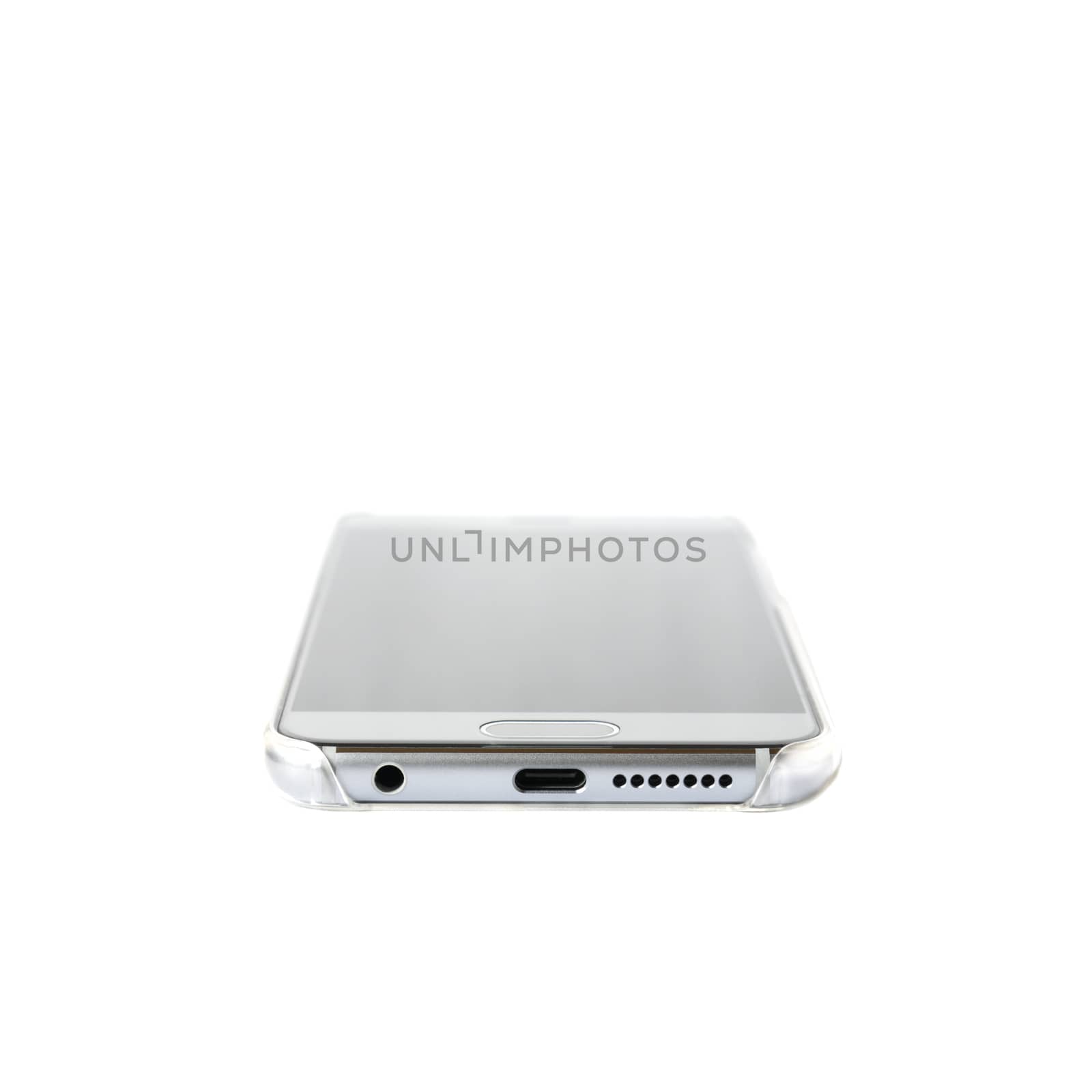 White silver smartphone bottom isolated